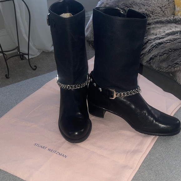 STUART WEITZMAN City Link Chain Short Moto Leather Boots - Picture 1 of 15